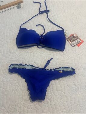 Luli Fama Scallop-Trim Bikini in Royal Blue